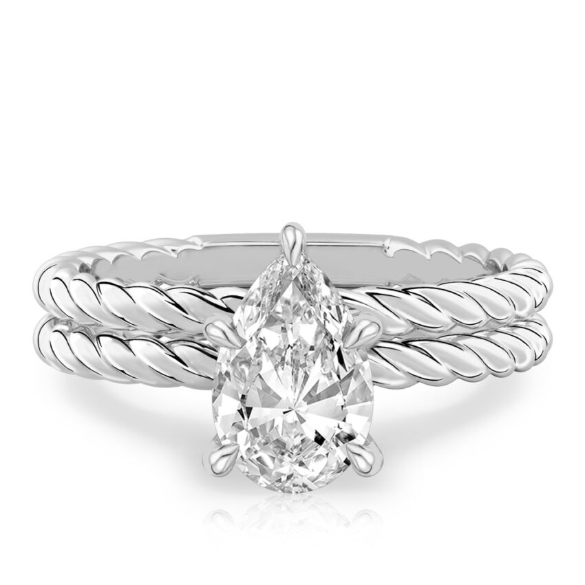 pear shape diamond twisted rope engagement ring set white gold