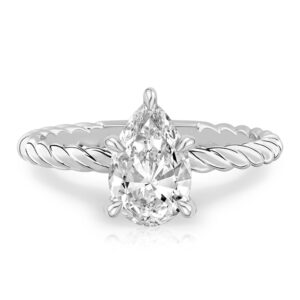 pear shape diamond twisted rope engagement ring in white gold