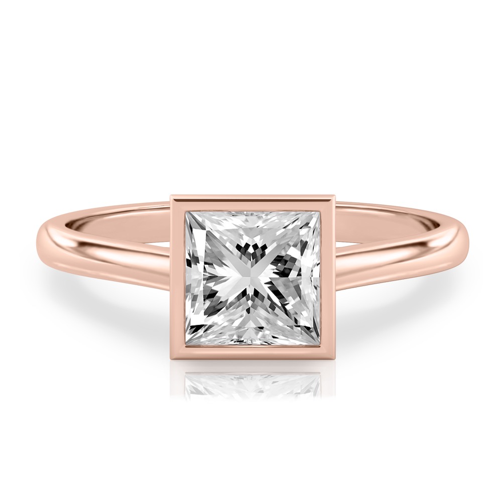 princess cut diamond bezel engagement ring in rose gold