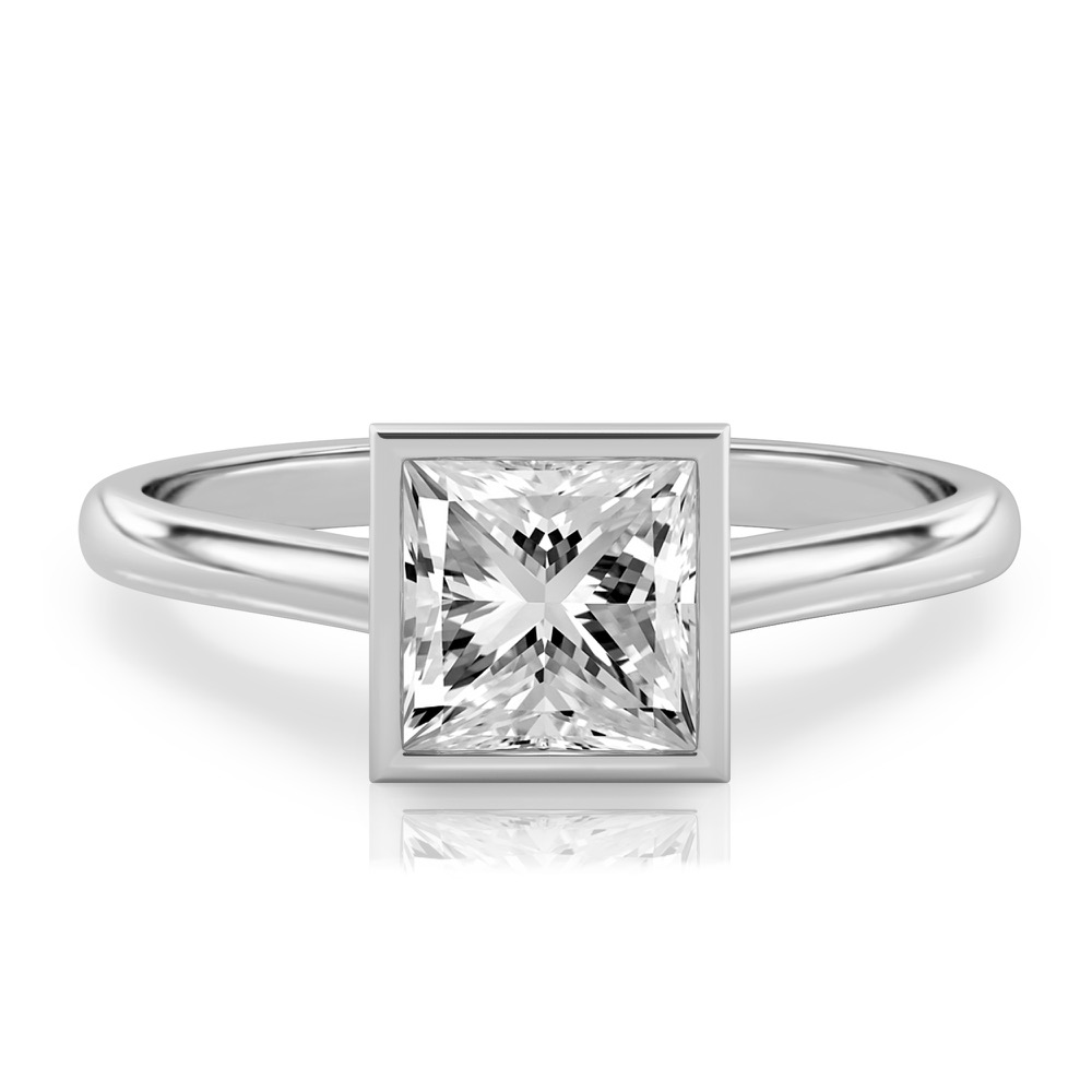 princess cut diamond bezel engagement ring in white gold