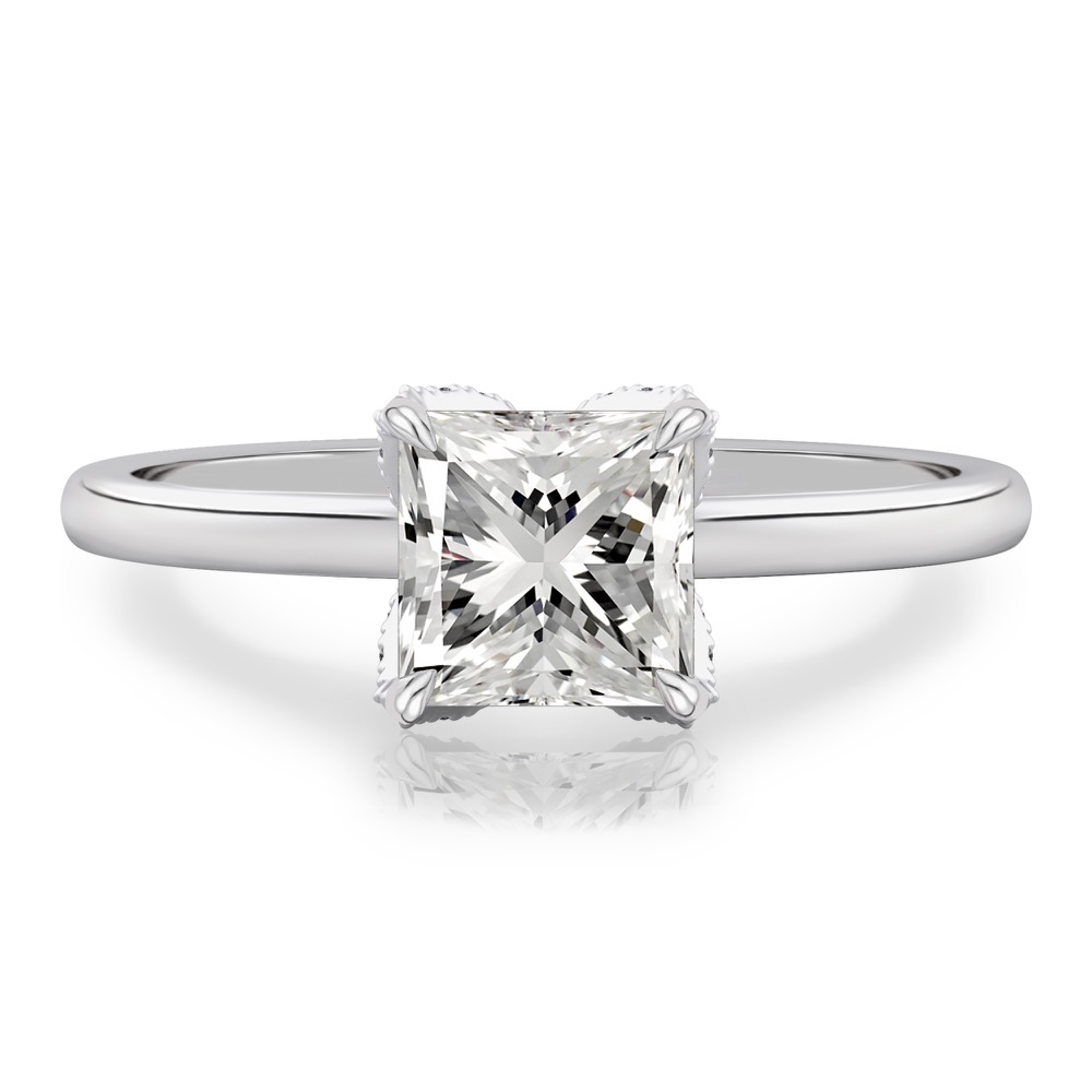 princess cut diamond pave petal prong engagement ring in palladium