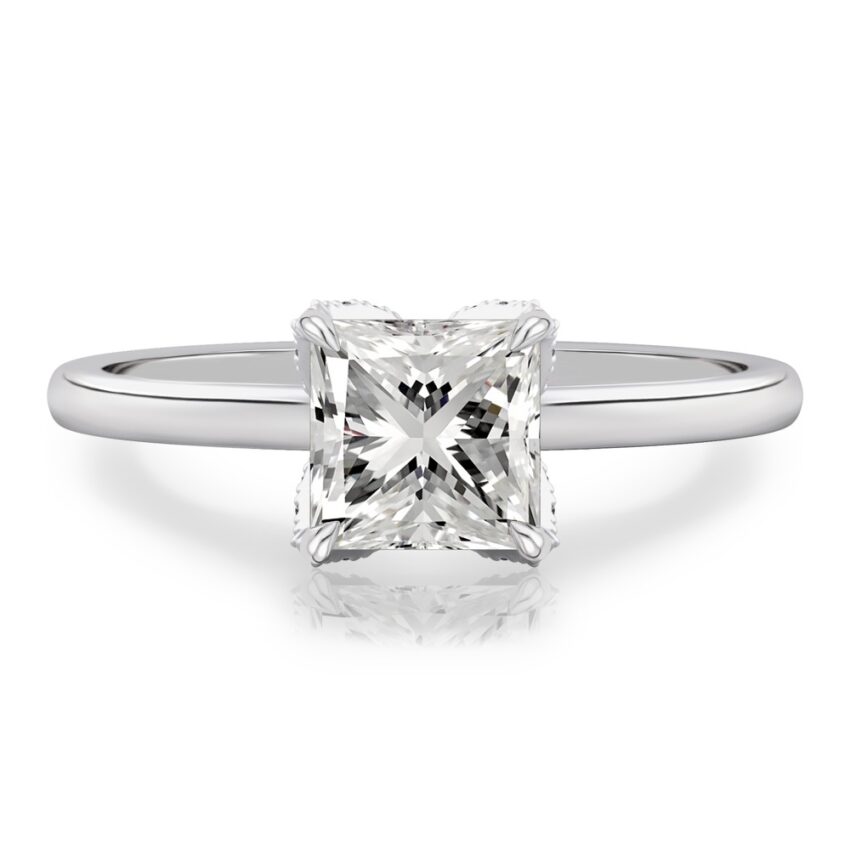 princess cut diamond pave petal prong engagement ring in platinum