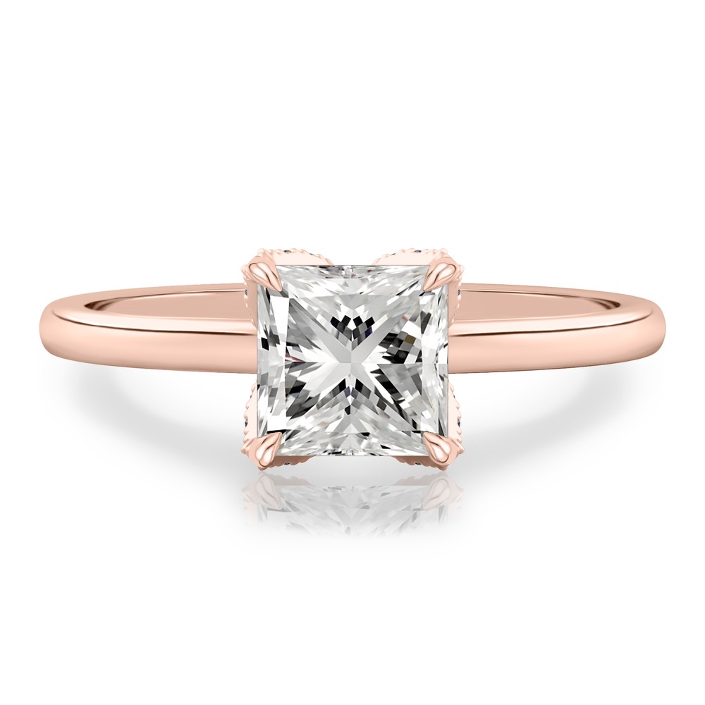 princess cut diamond pave petal prong engagement ring in rose gold
