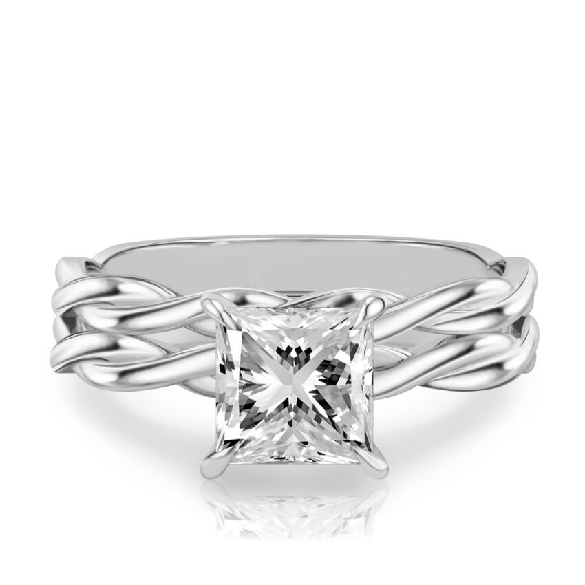 princess cut diamond twisted hidden halo engagement ring set platinum