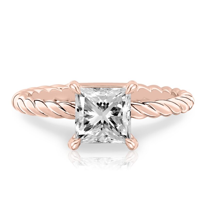 princess cut diamond twisted rope engagement ring in rose gold