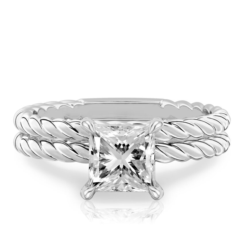 princess cut diamond twisted rope engagement ring set palladium