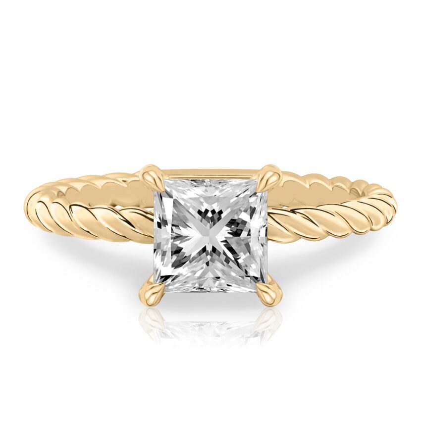 princess cut diamond twisted rope engagement ring in yellow gold