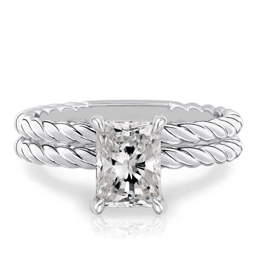 radiant cut diamond twisted rope engagement ring set palladium