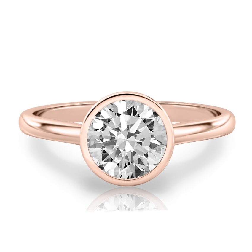 round cut diamond bezel engagement ring in rose gold