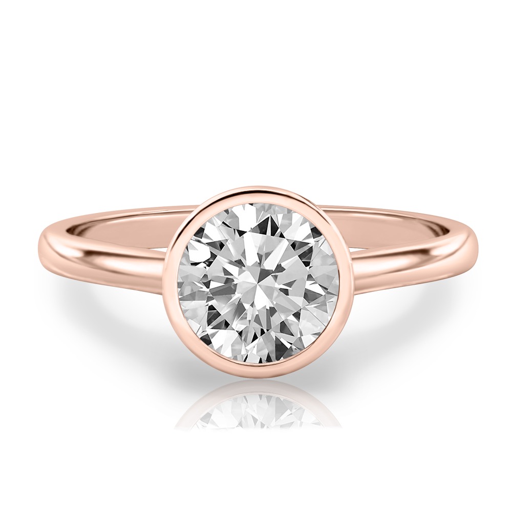 round cut diamond bezel engagement ring in rose gold