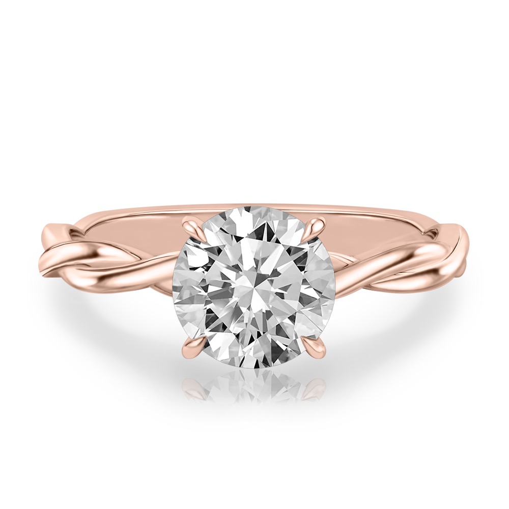 round cut diamond twisted hidden halo engagement ring in rose gold