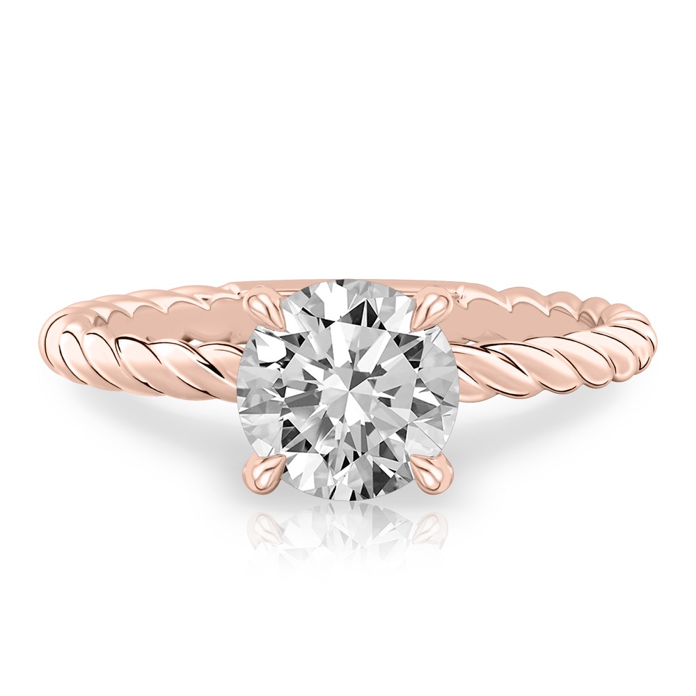 round cut diamond twisted rope engagement ring in rose gold