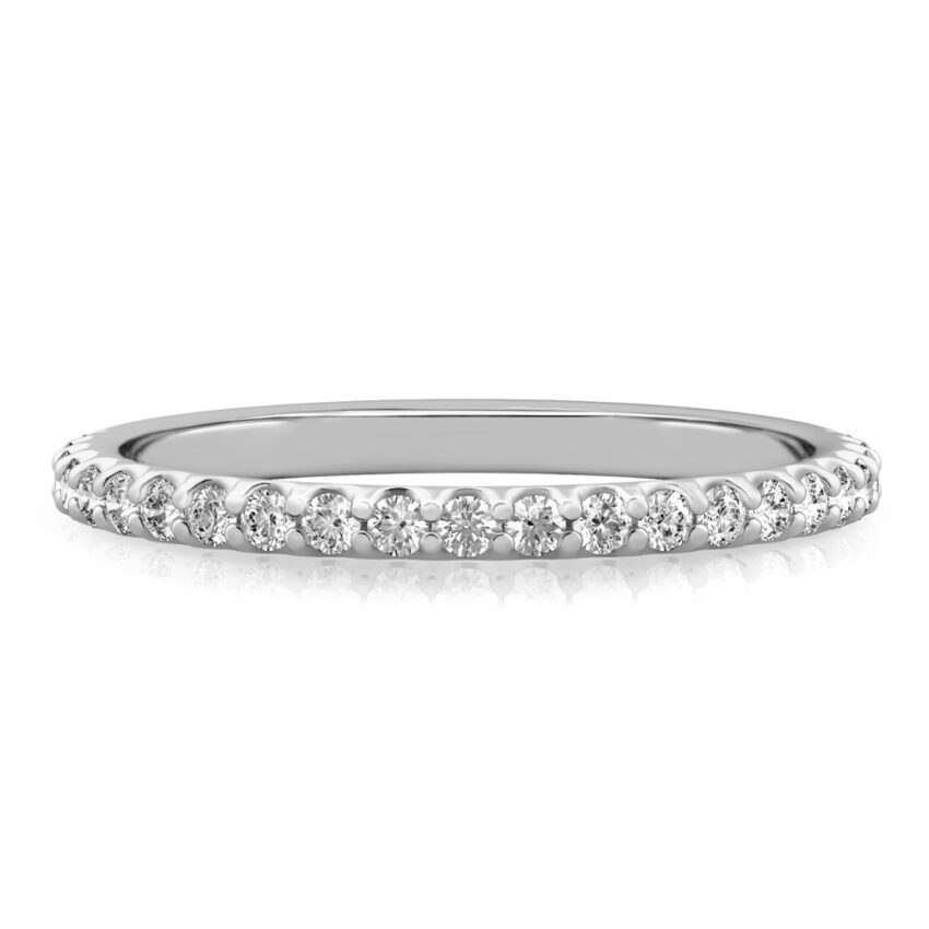 shared prong wedding band in platinum