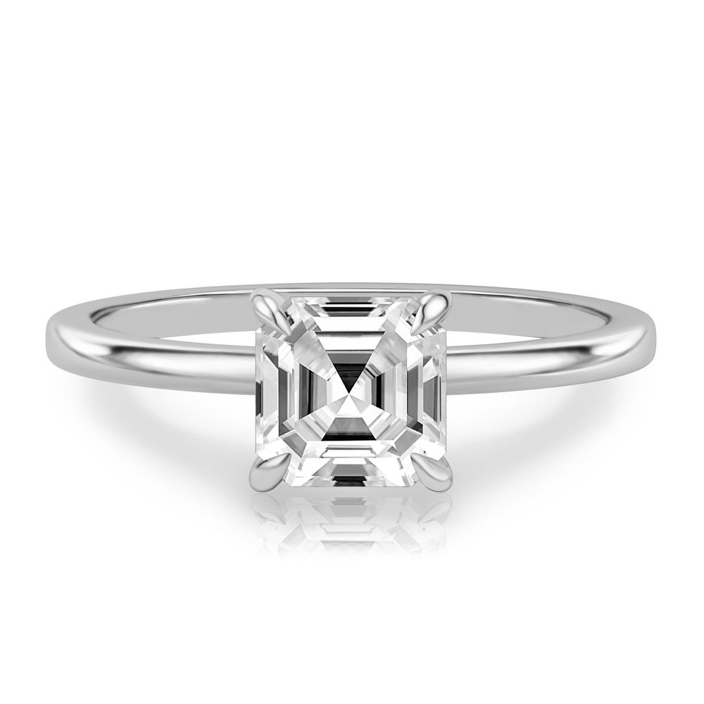asscher cut diamond hidden halo engagement ring in platinum