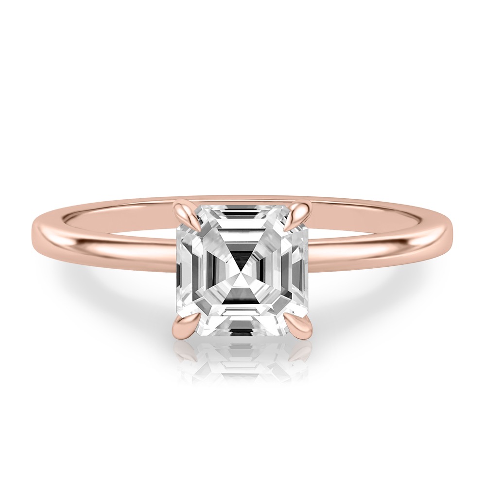asscher cut diamond hidden halo engagement ring in rose gold