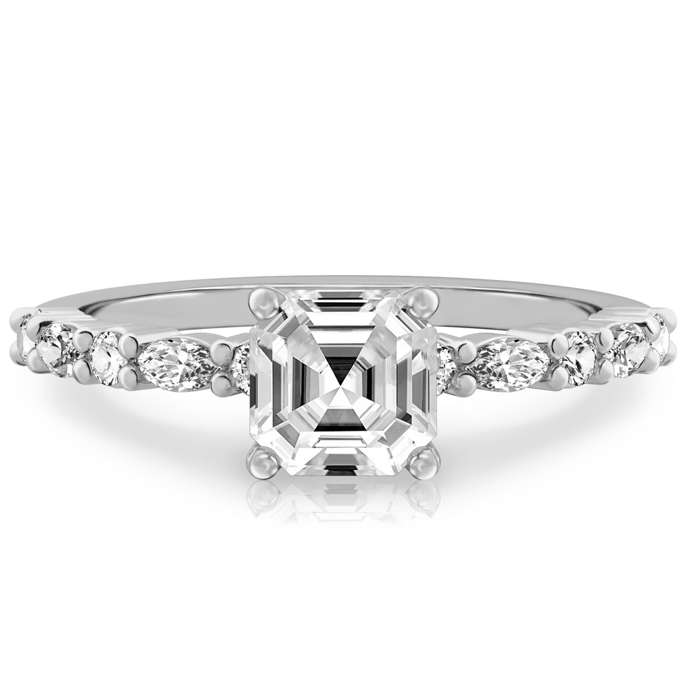 asscher cut diamond marquise and round diamond ring platinum