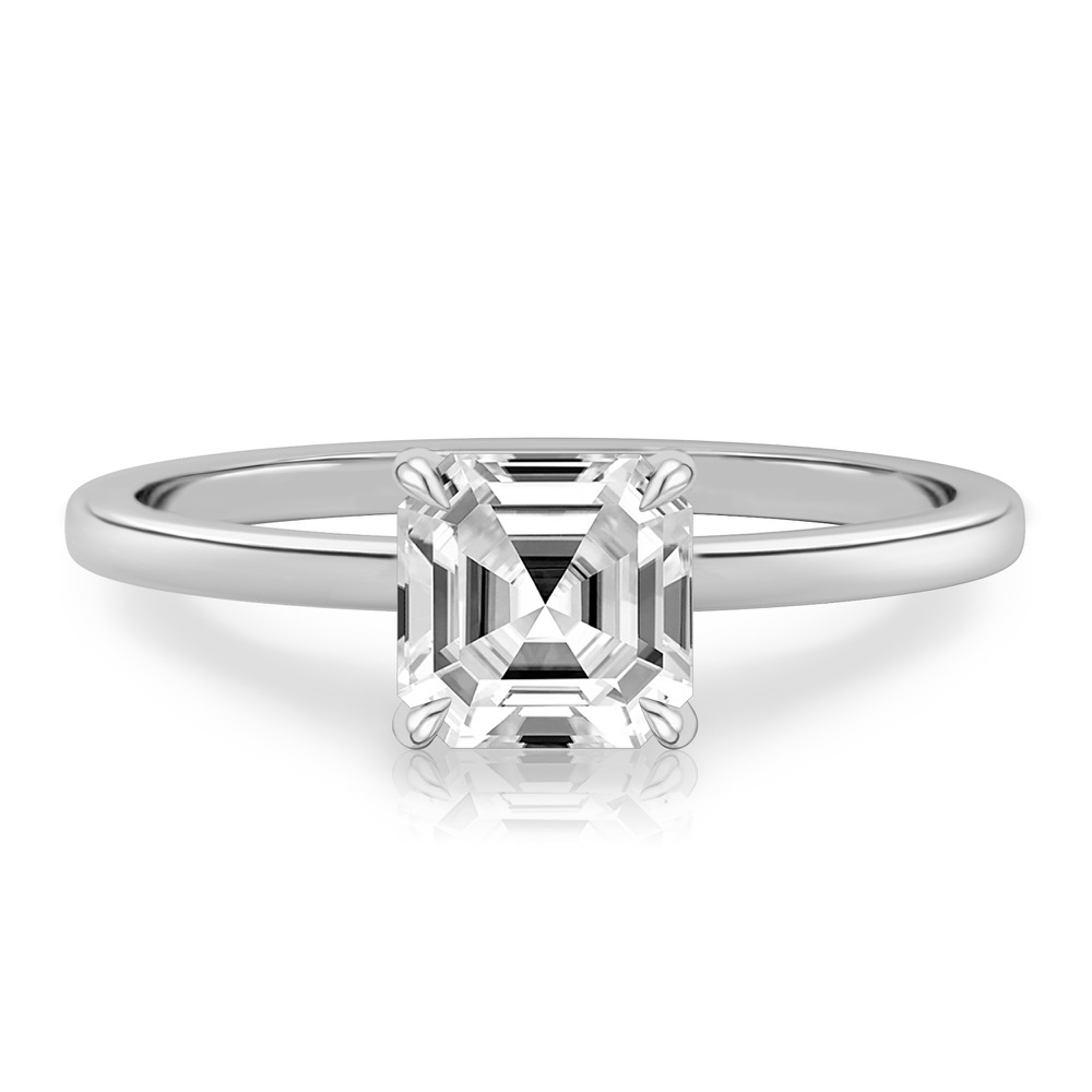 asscher cut diamond ultra low hidden halo engagement ring in platinum