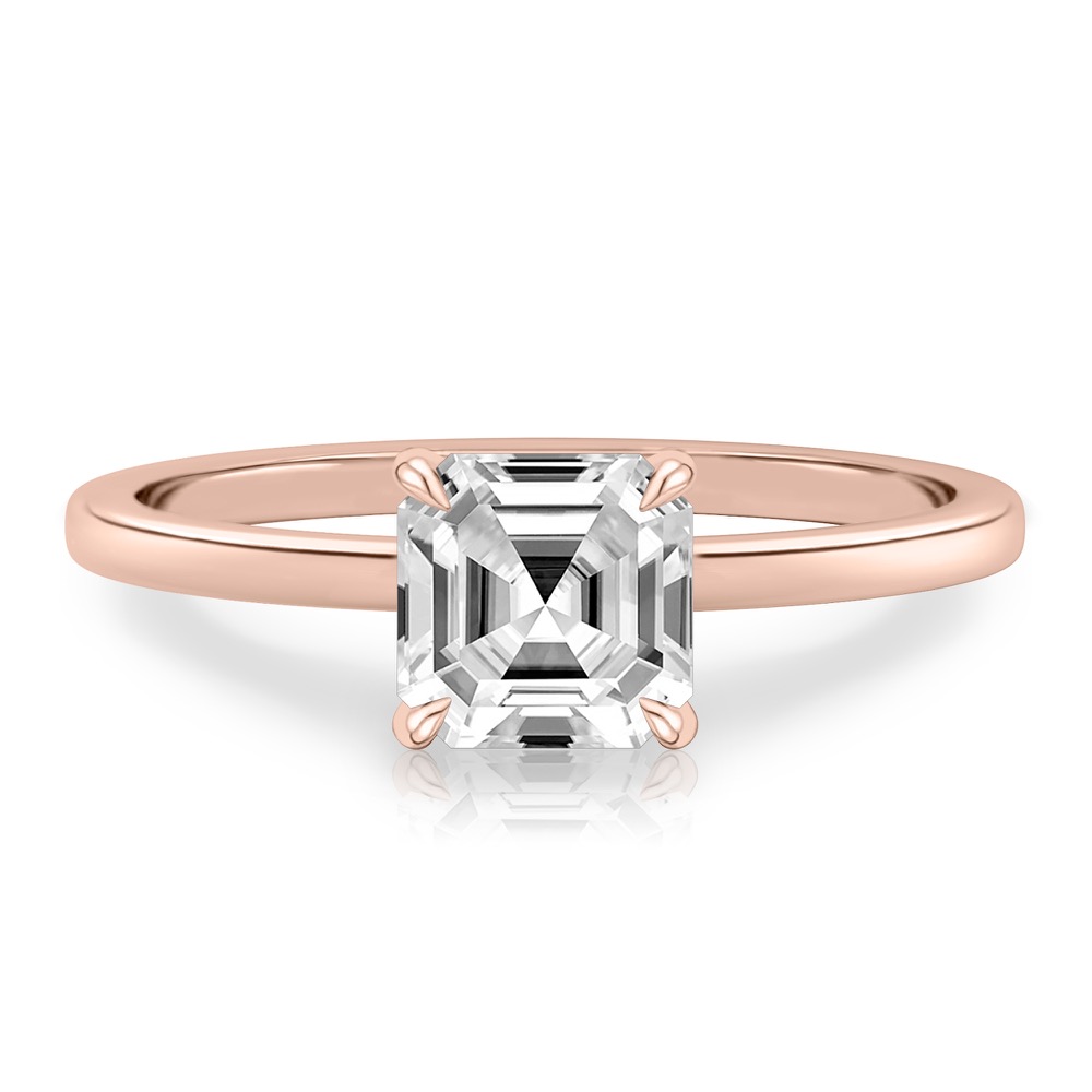 asscher cut diamond ultra low hidden halo engagement ring in rose gold