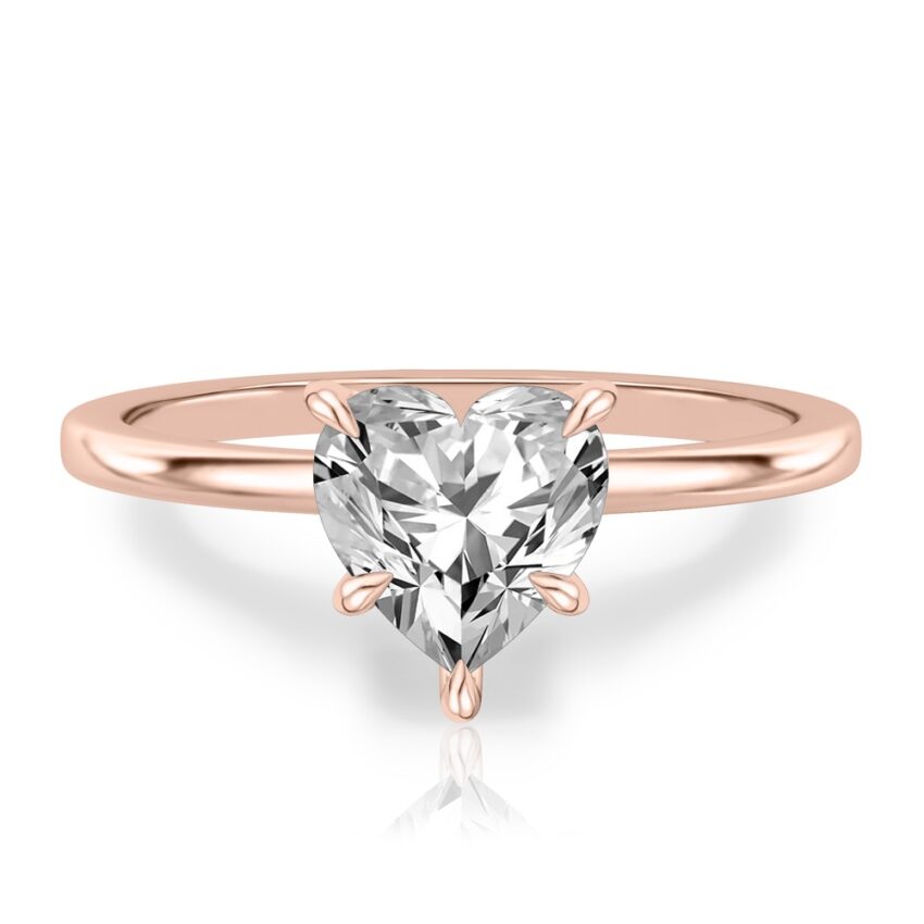 heart shape diamond hidden halo engagement ring in rose gold
