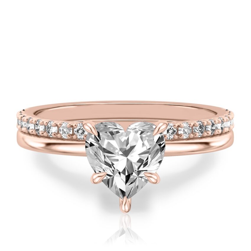 heart shape diamond hidden halo engagement ring set rose gold