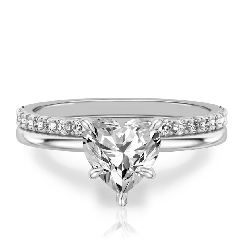 heart shape diamond hidden halo engagement ring set white gold
