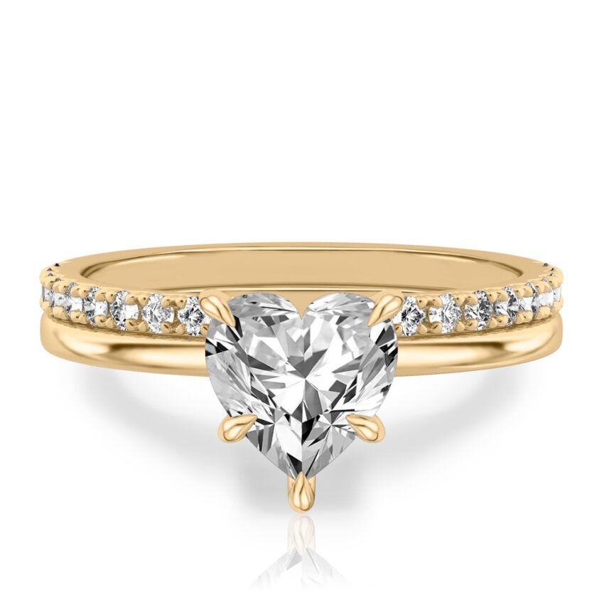 heart shape diamond hidden halo engagement ring set yellow gold