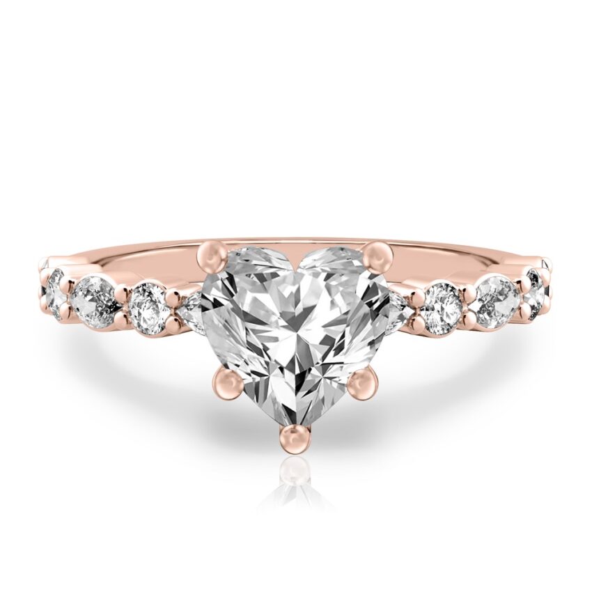 heart shape diamond hidden halo marquise and round diamond ring rose gold