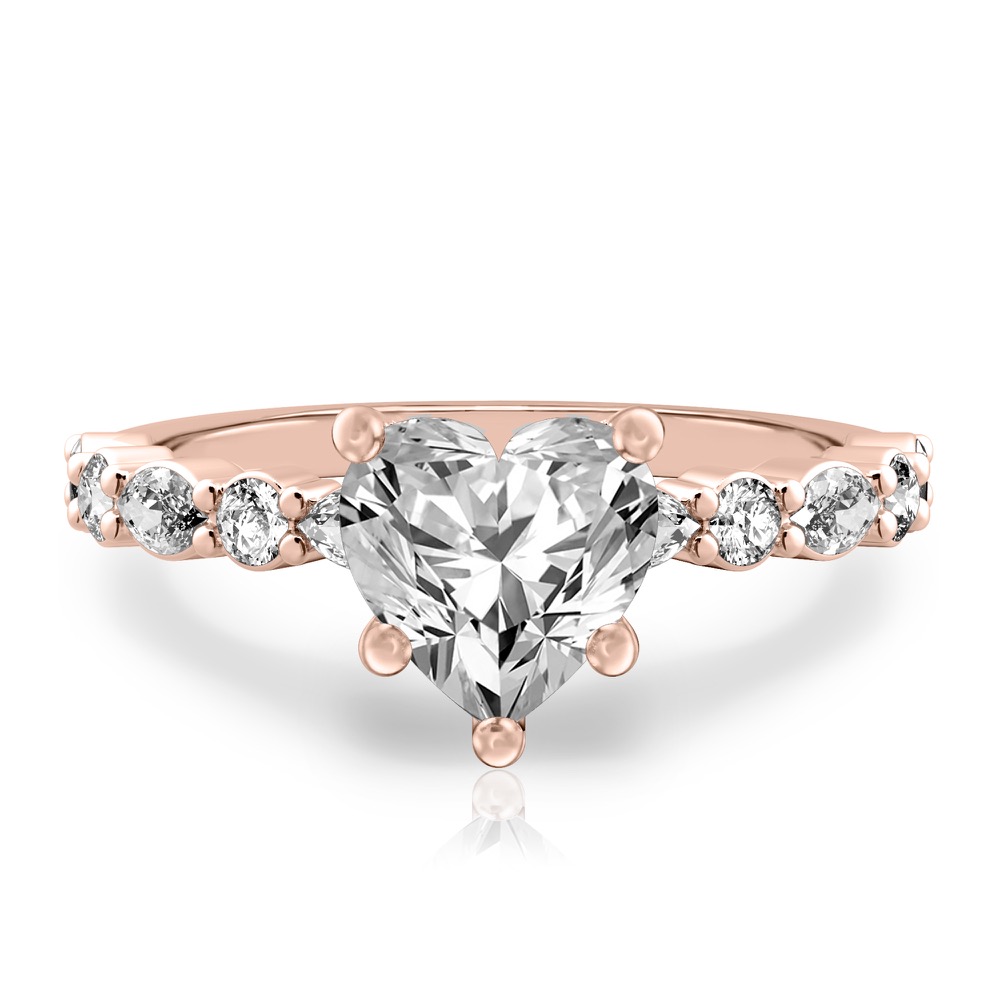 heart shape diamond hidden halo marquise and round diamond ring rose gold