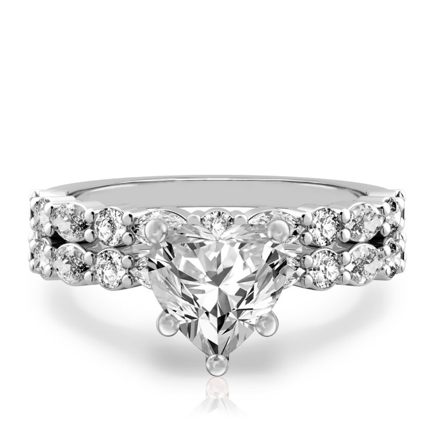 heart shape diamond hidden halo marquise and round diamond ring set white gold