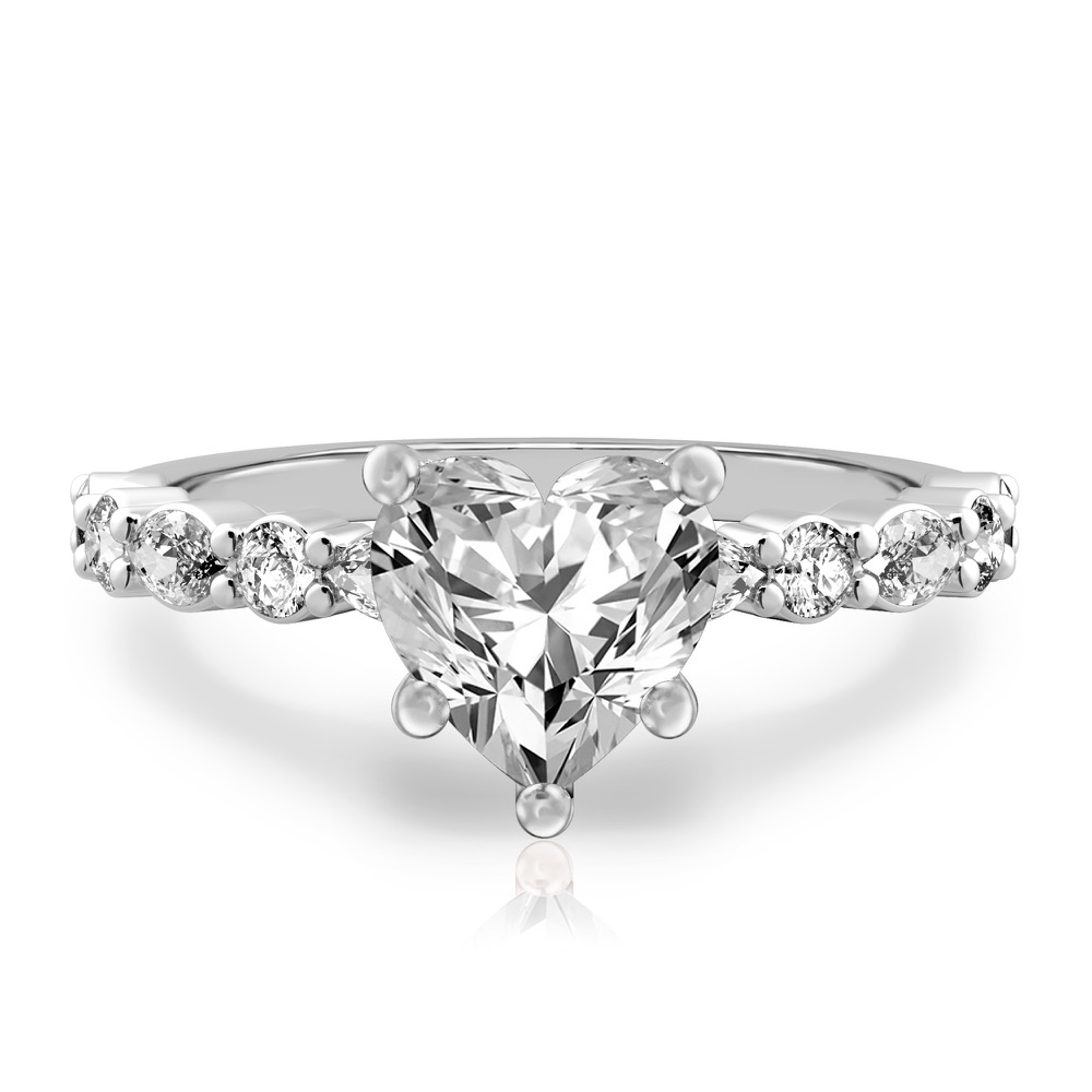 heart shape diamond hidden halo marquise and round diamond ring white gold