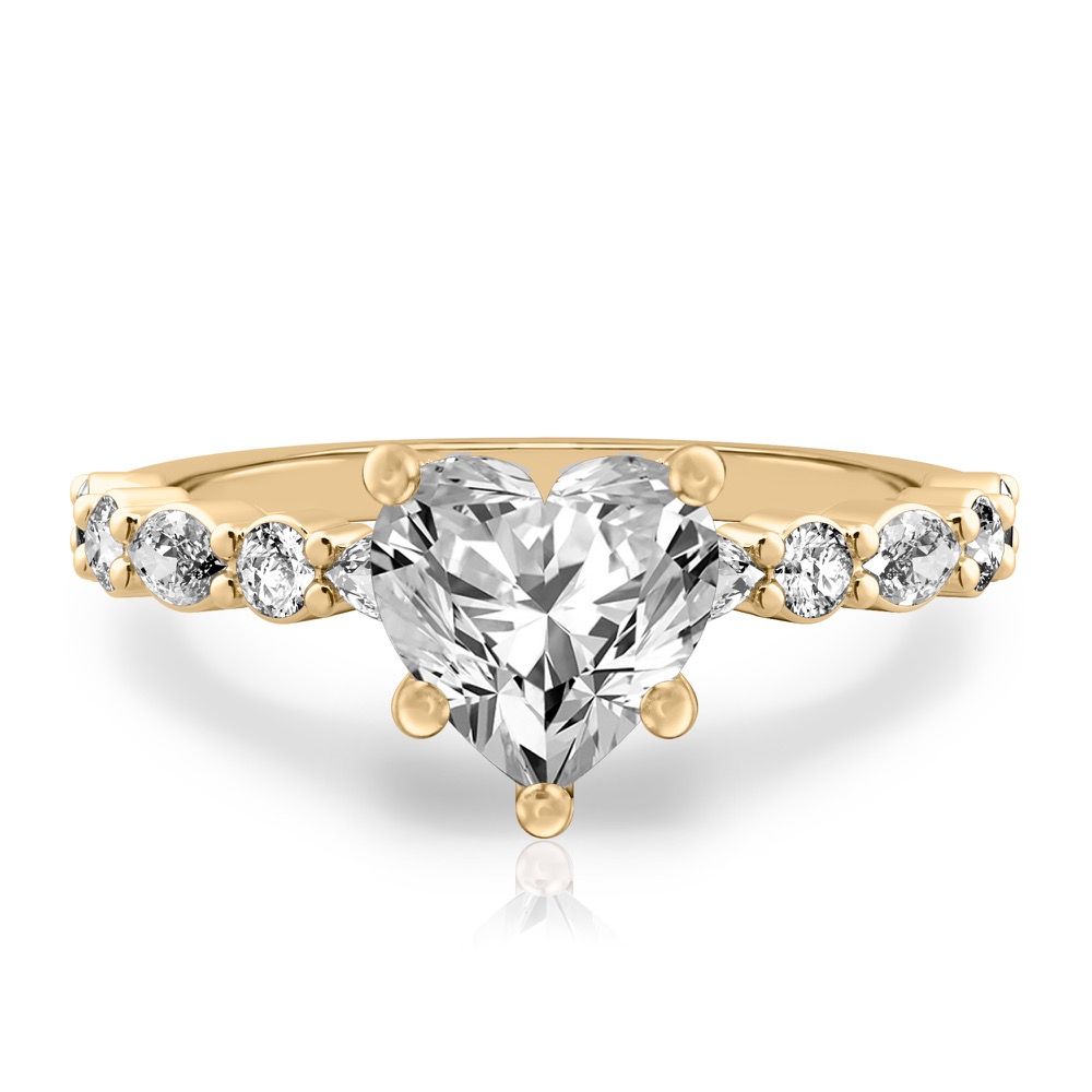 heart shape diamond hidden halo marquise and round diamond ring yellow gold