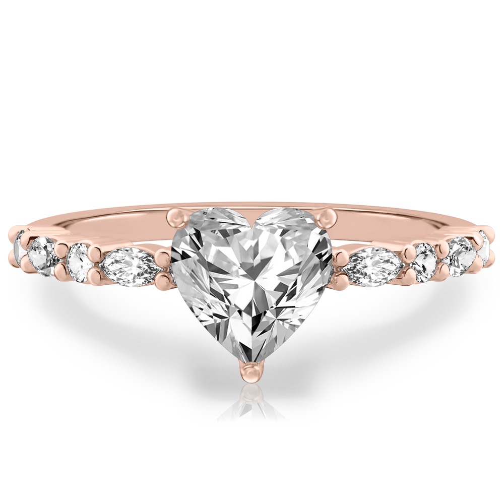 heart shape diamond marquise and round diamond ring rose gold
