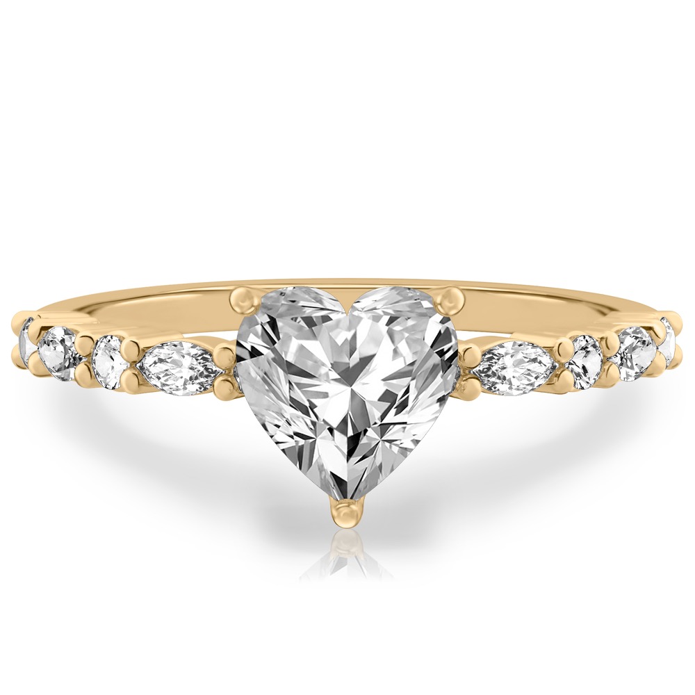 heart shape diamond marquise and round diamond ring yellow gold