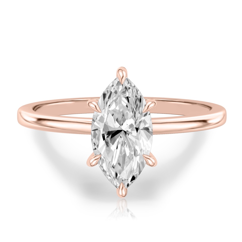 marquise cut diamond flush hidden halo engagement ring in rose gold