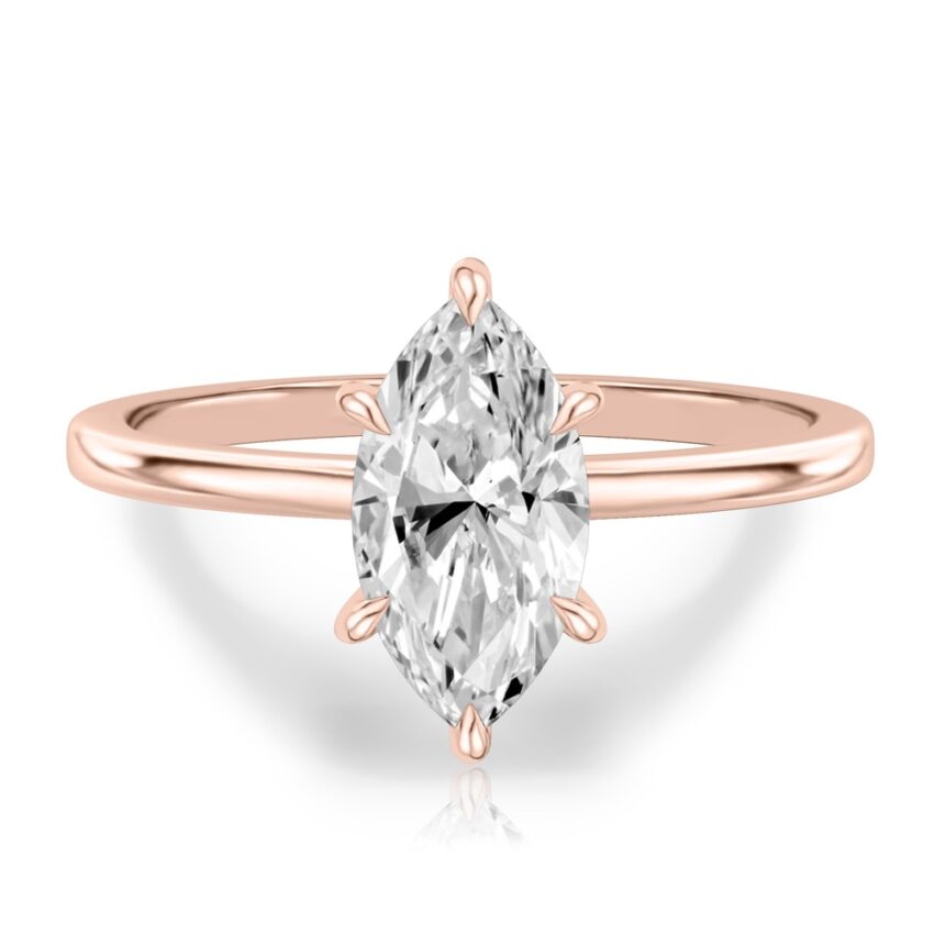 marquise cut diamond hidden halo engagement ring in rose gold