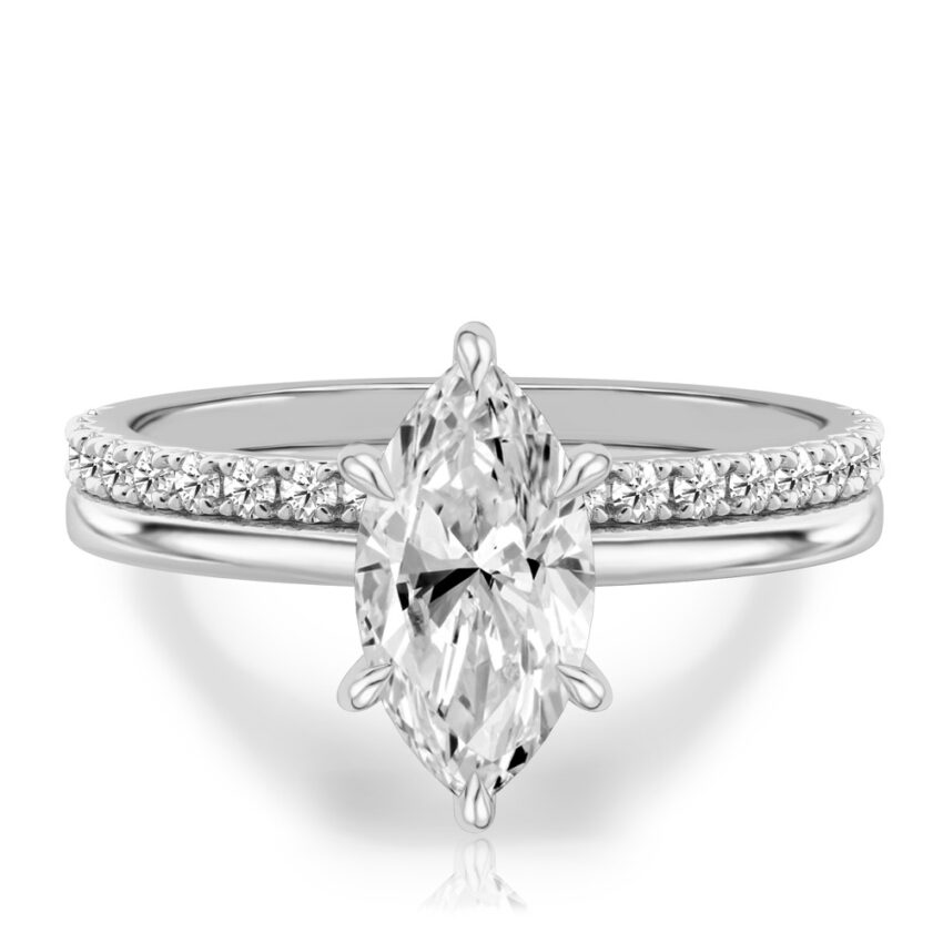 marquise cut diamond hidden halo engagement ring set platinum