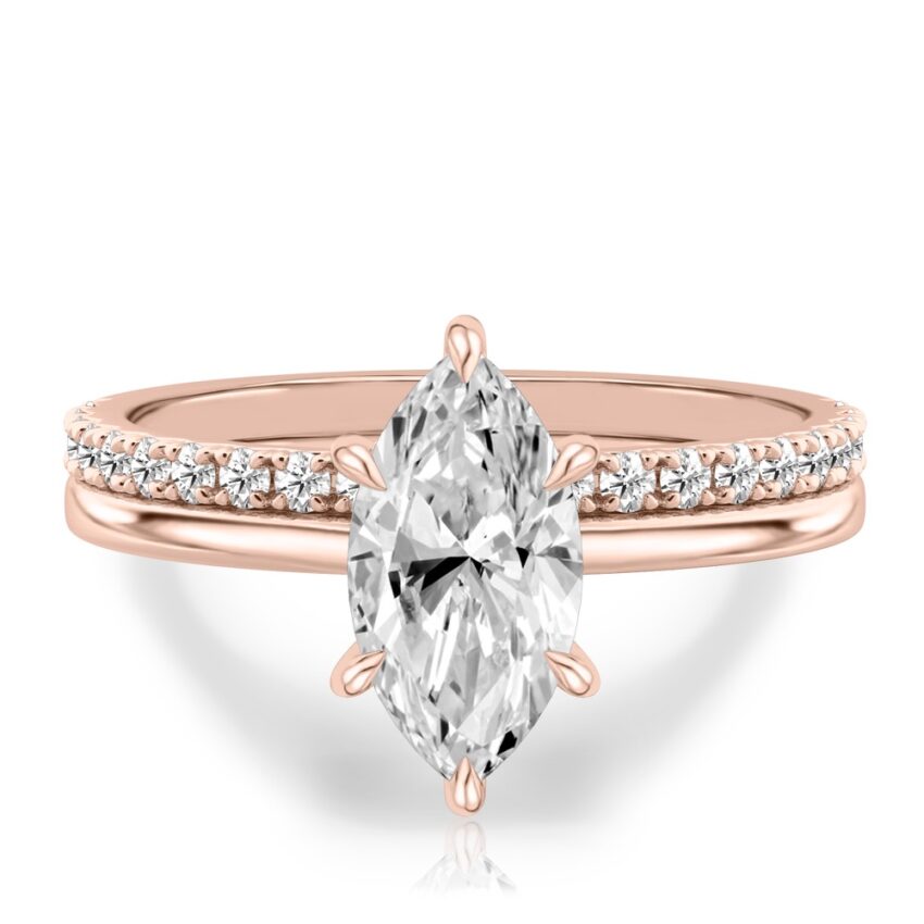 marquise cut diamond hidden halo engagement ring set rose gold