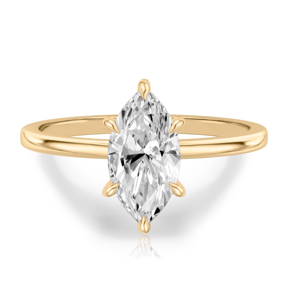 marquise cut diamond hidden halo engagement ring in yellow gold