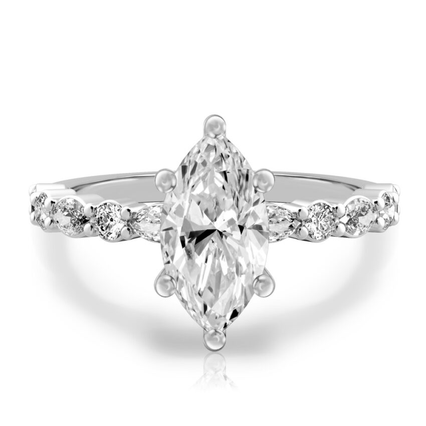 marquise cut diamond hidden halo marquise and round diamond ring platinum