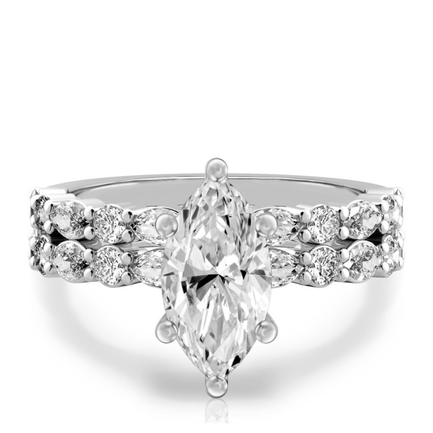 marquise cut diamond hidden halo marquise and round diamond ring set platinum