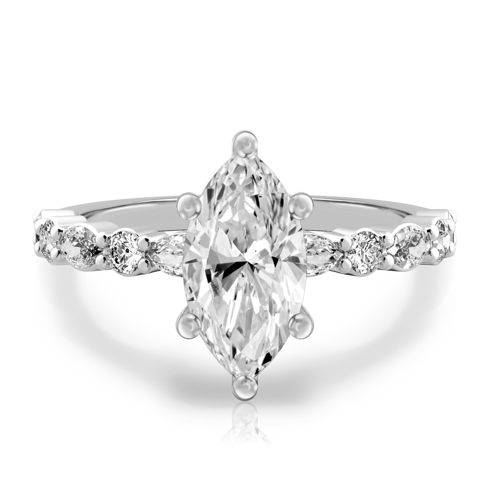 marquise cut diamond hidden halo marquise and round diamond ring white gold