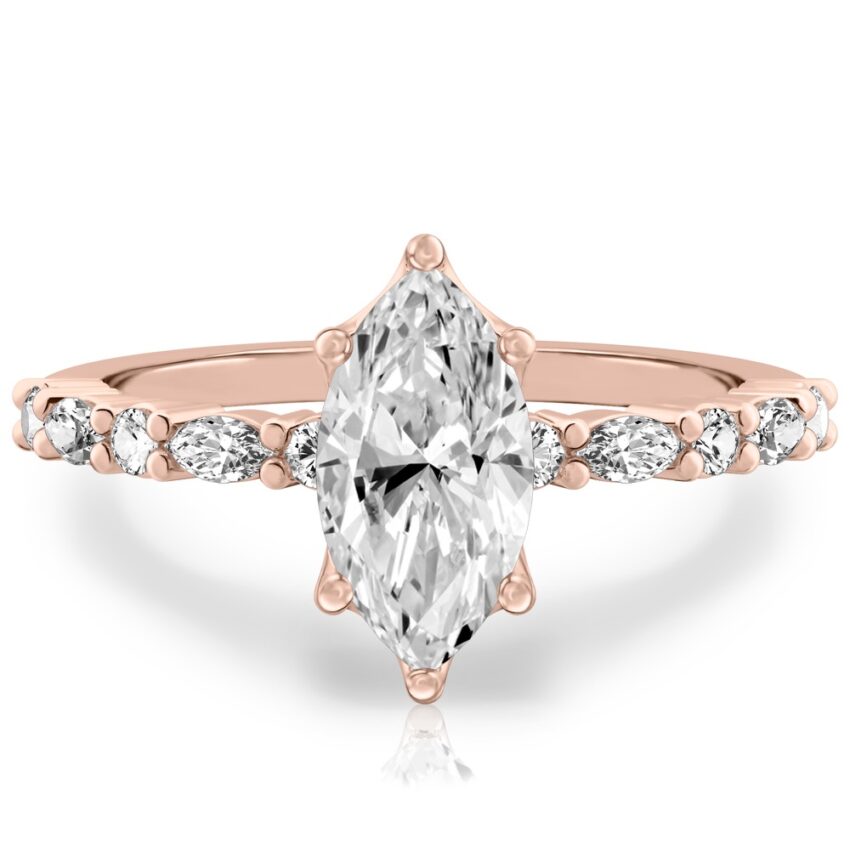 marquise cut diamond marquise and round diamond ring rose gold