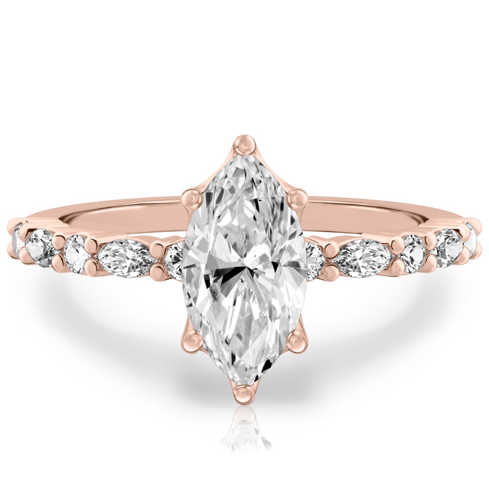 marquise cut diamond marquise and round diamond ring rose gold