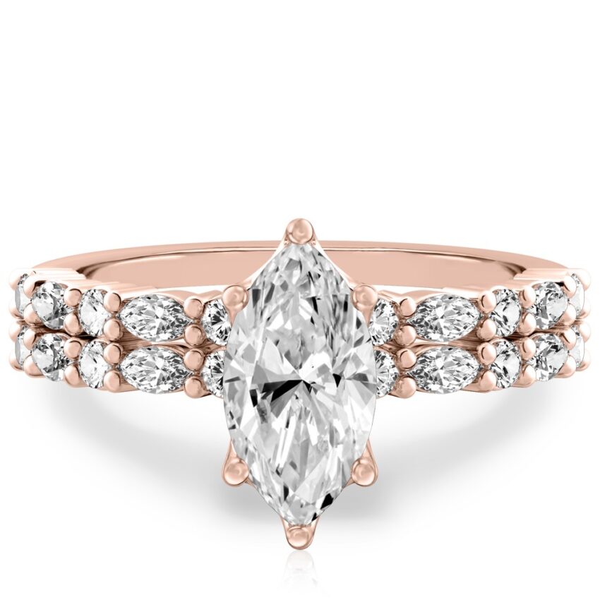 marquise cut diamond marquise and round diamond ring set rose gold