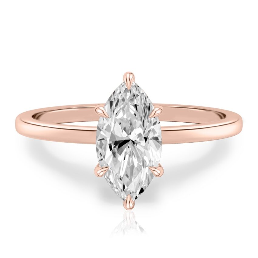 marquise cut diamond ultra low hidden halo engagement ring in rose gold