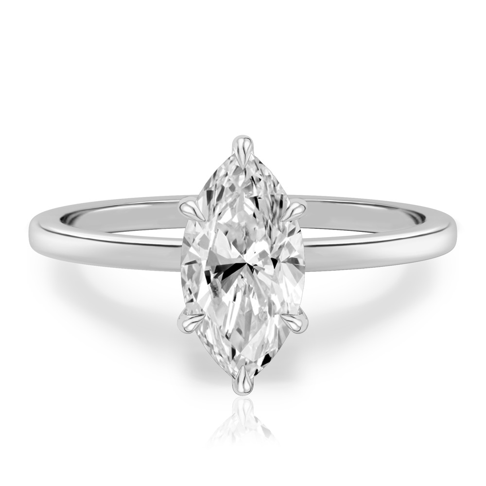 marquise cut diamond ultra low hidden halo engagement ring in white gold