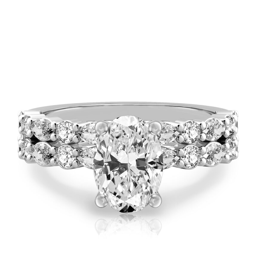 oval cut diamond hidden halo marquise and round diamond ring set platinum