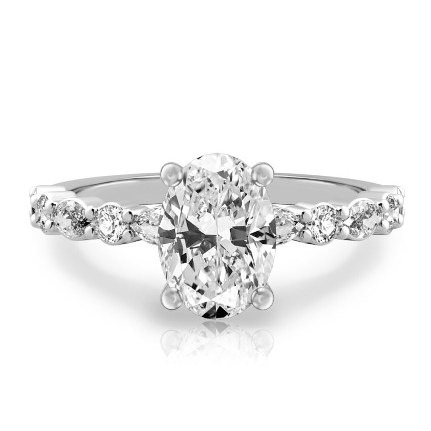 oval cut diamond hidden halo marquise and round diamond ring white gold
