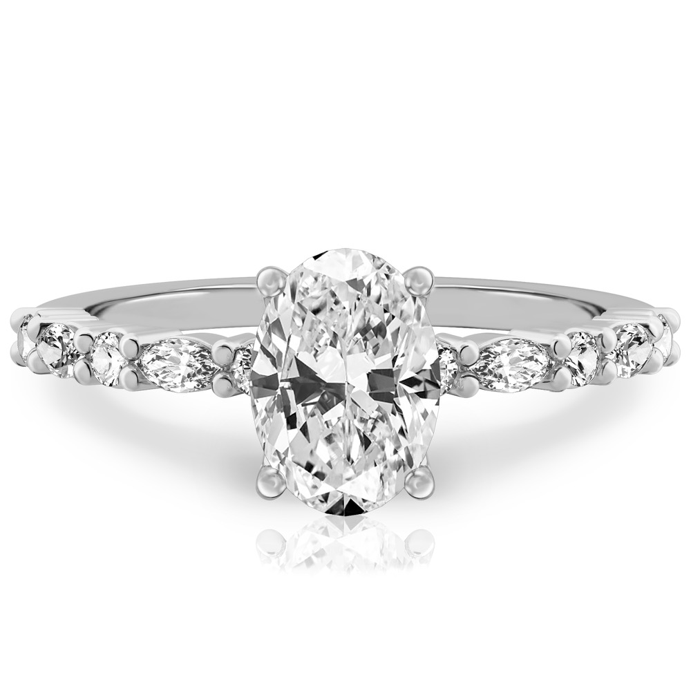 oval cut diamond marquise and round diamond ring platinum