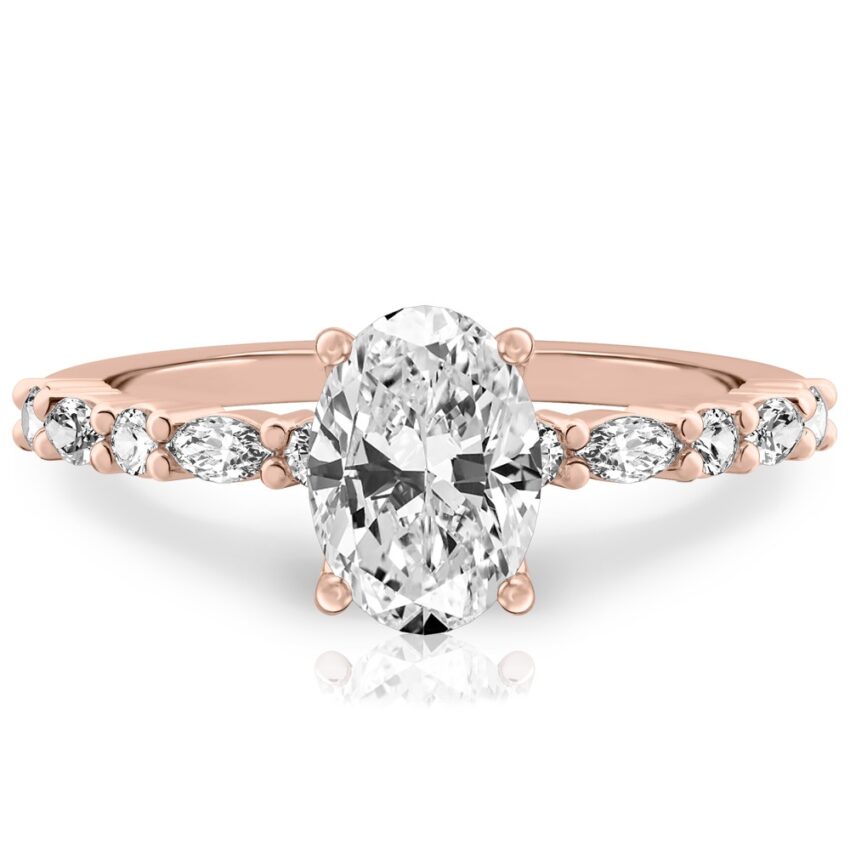 oval cut diamond marquise and round diamond ring rose gold